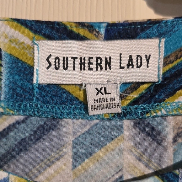 Fall Top.  Southern Lady Graphic Blue Green Relaxed Blouse - Picture 2 of 8
